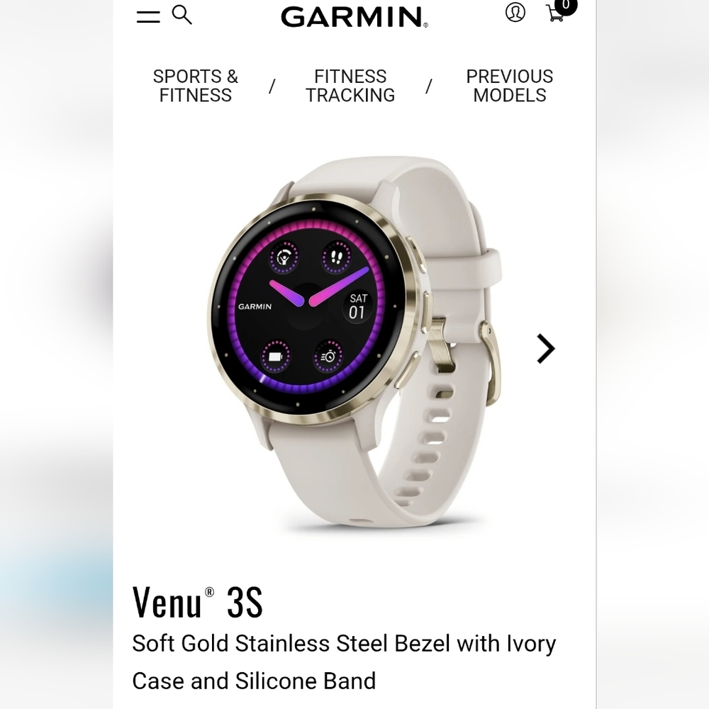 Garmin Venu 3S Soft Gold Stainless Steel Bezel with Ivory Case and Silicone Band - Picture 3 of 3